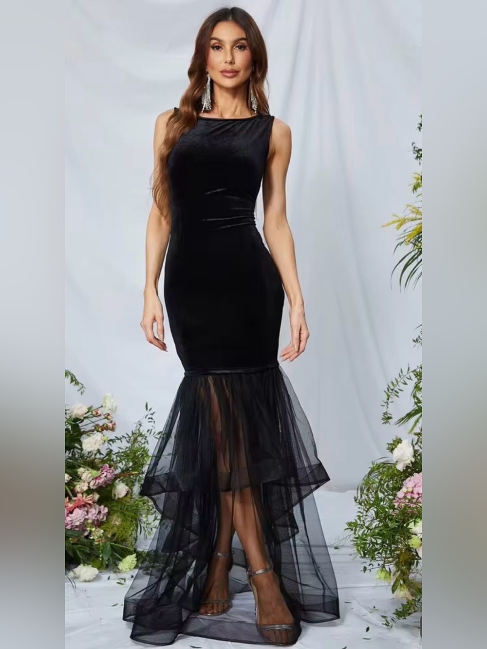 NWT Faeriesty Contrast Mesh Mermaid
Hem Velvet Dress
